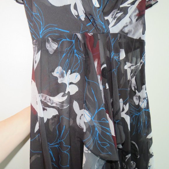 REISS Gray V Neck Floral Sheer Midi Dress - US Size 6 - Picture 4 of 11